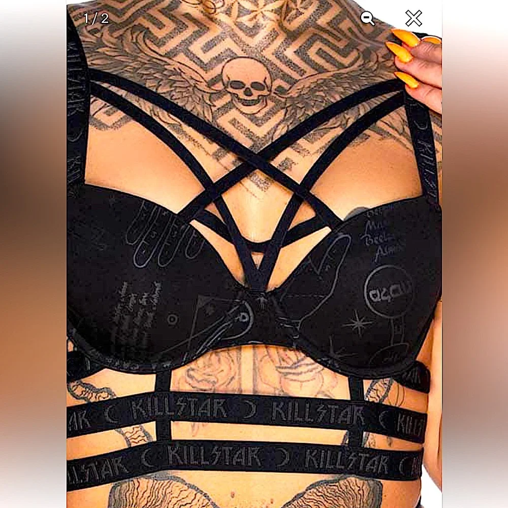 🏷️ BNWT RARE KILLSTAR SIXTH SENSE BLACK SUPER STRAPPY BRA~SM~BNWT~PALMISTRY - Picture 8 of 8
